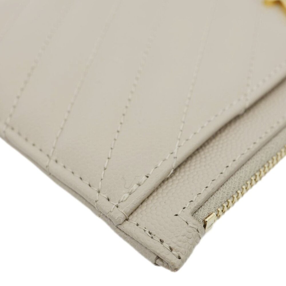 Yves Saint Laurent Monogram Bill Grain De Poudre Chevron Leather Zip Pouch Beige - Picture 5 of 12